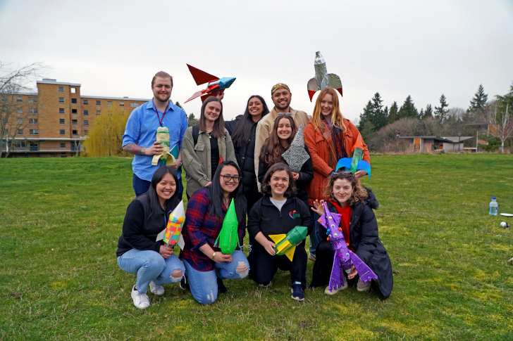 group of students with rockets