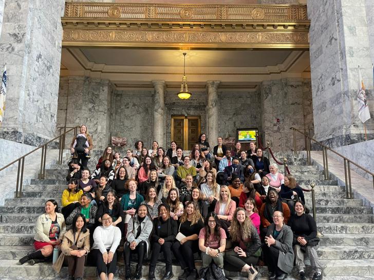 group of students on step of Washington State Capital